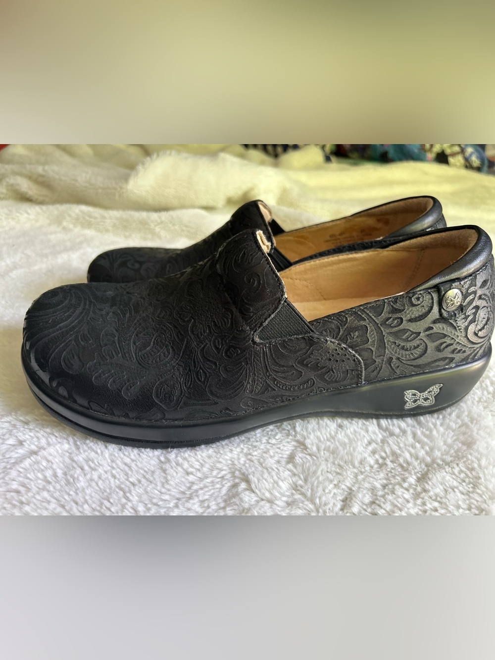 Alegria Black Floral-Embossed Slip-On Loafers - Picture 5 of 7
